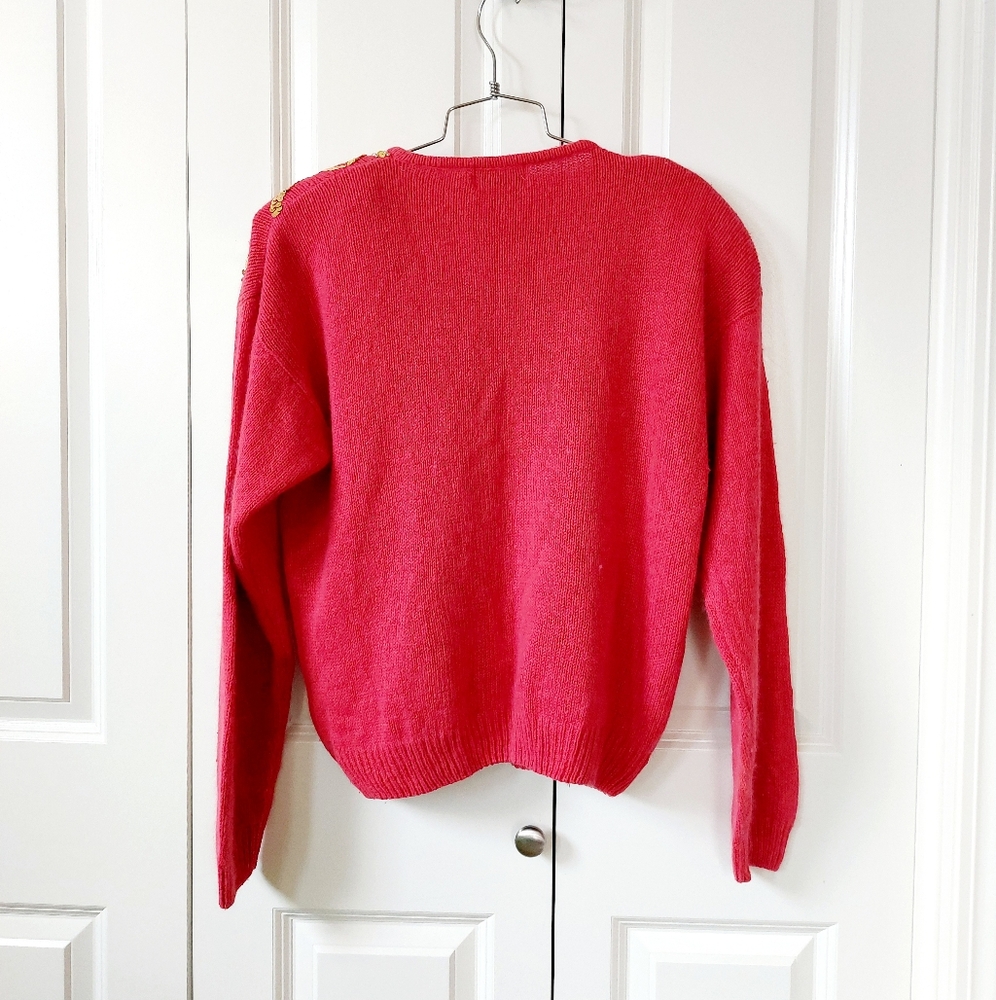 Vintage Sequin & Beaded Light Red Silk & Angora‎ Sweater Large Sheridan Square - Picture 3 of 7